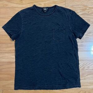 Double RL Ralph Lauren Dark Gray/Black Distressed T-Shirt, Large